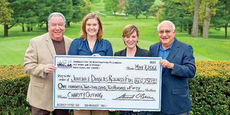 (l. to r. - Ralph DeMartino, Chair ACP Charity Outing; Rebecca Santoli, JDRF Executive Director; Erin Farrell, JDRF Development Director; Eugene Boccieri, President ACP)