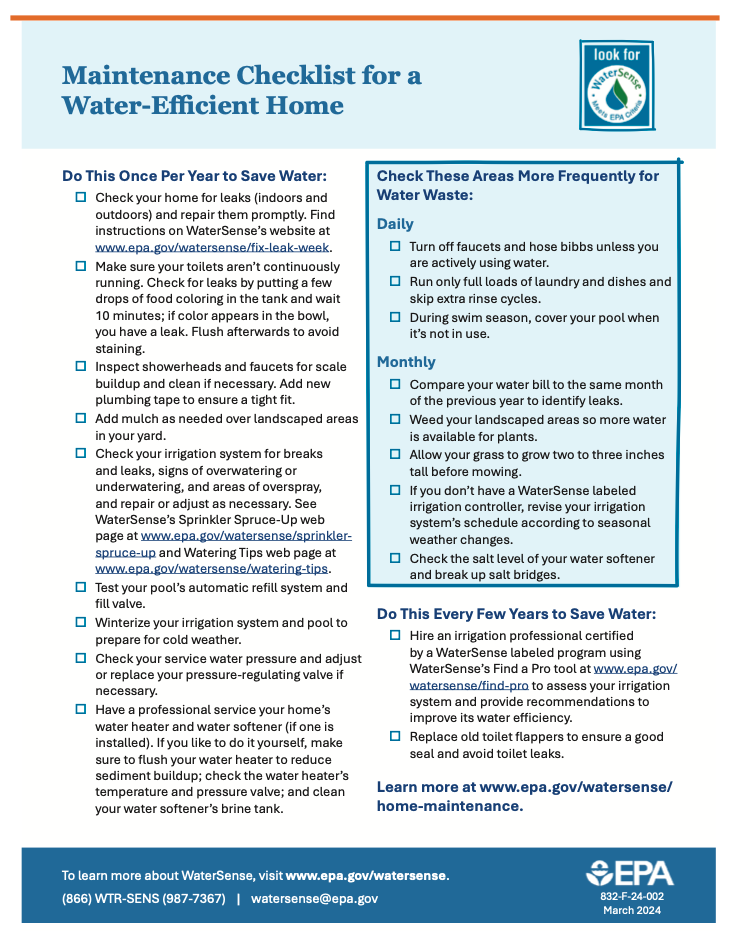 Maintenance Checklist for Water-Efficient Home